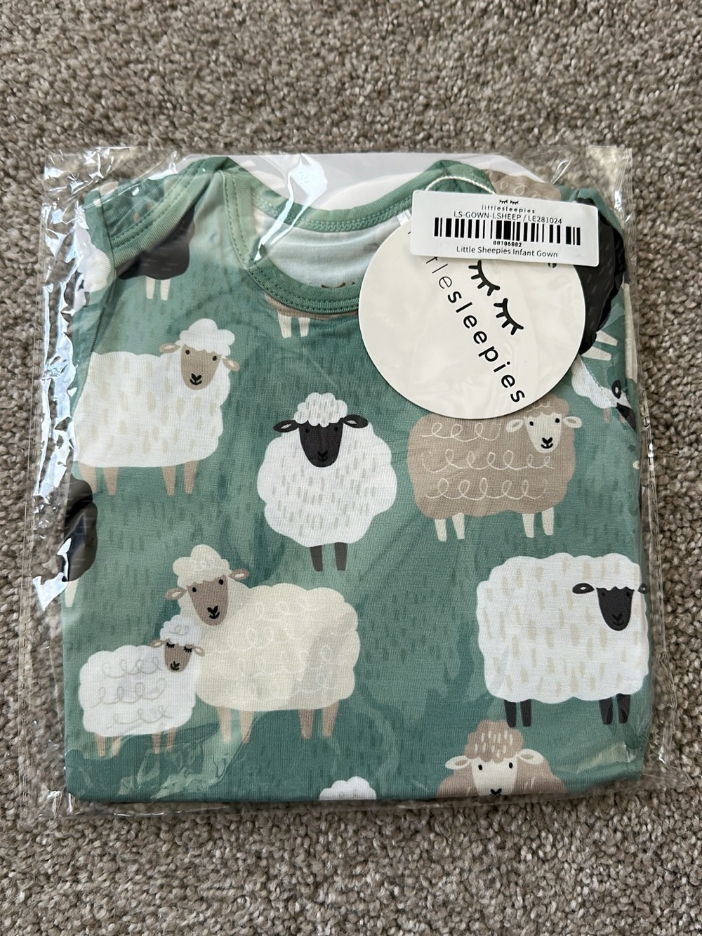 Hush Little Sheepies Infant Gown - Green Sheep Print